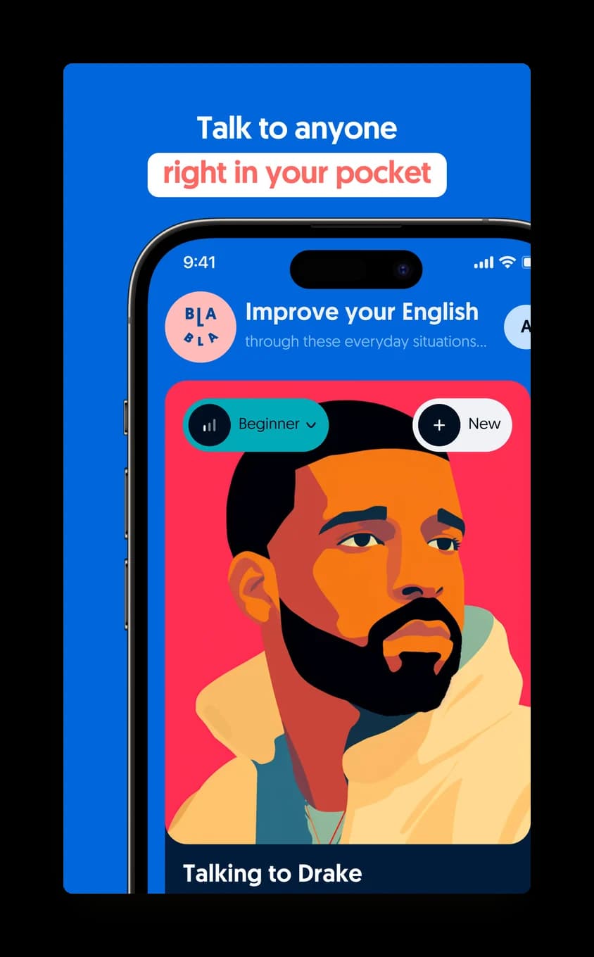 Choosing a conversation partner in the app, Talking to Drake