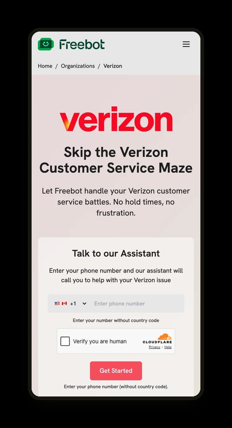 Freebot taking a call to Verizon support