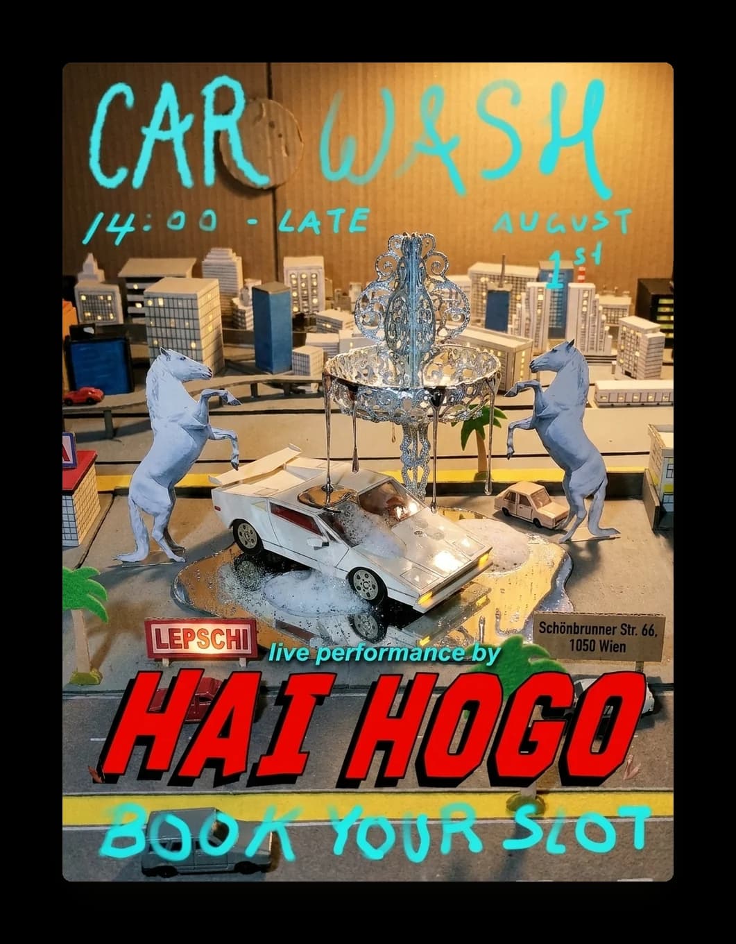 Car Wash poster, shot on the built miniature set