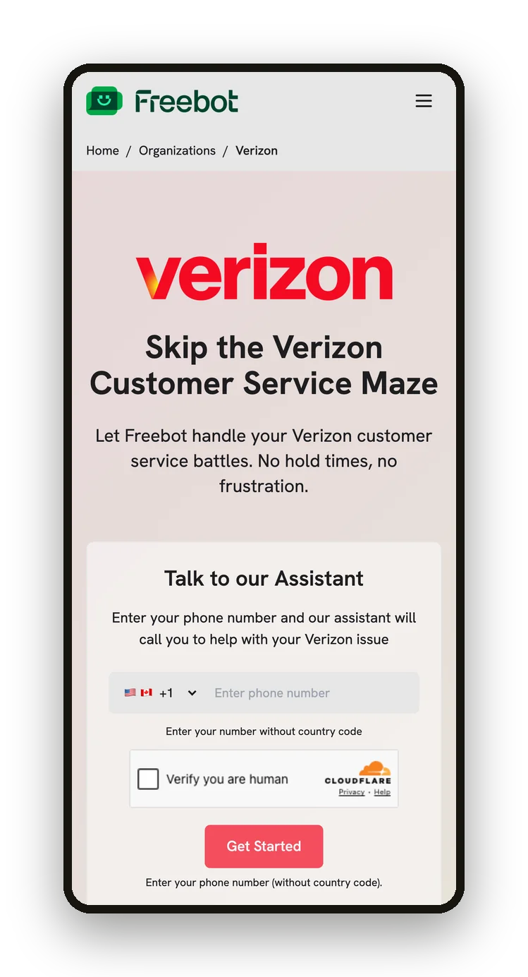 Freebot taking a call to Verizon support