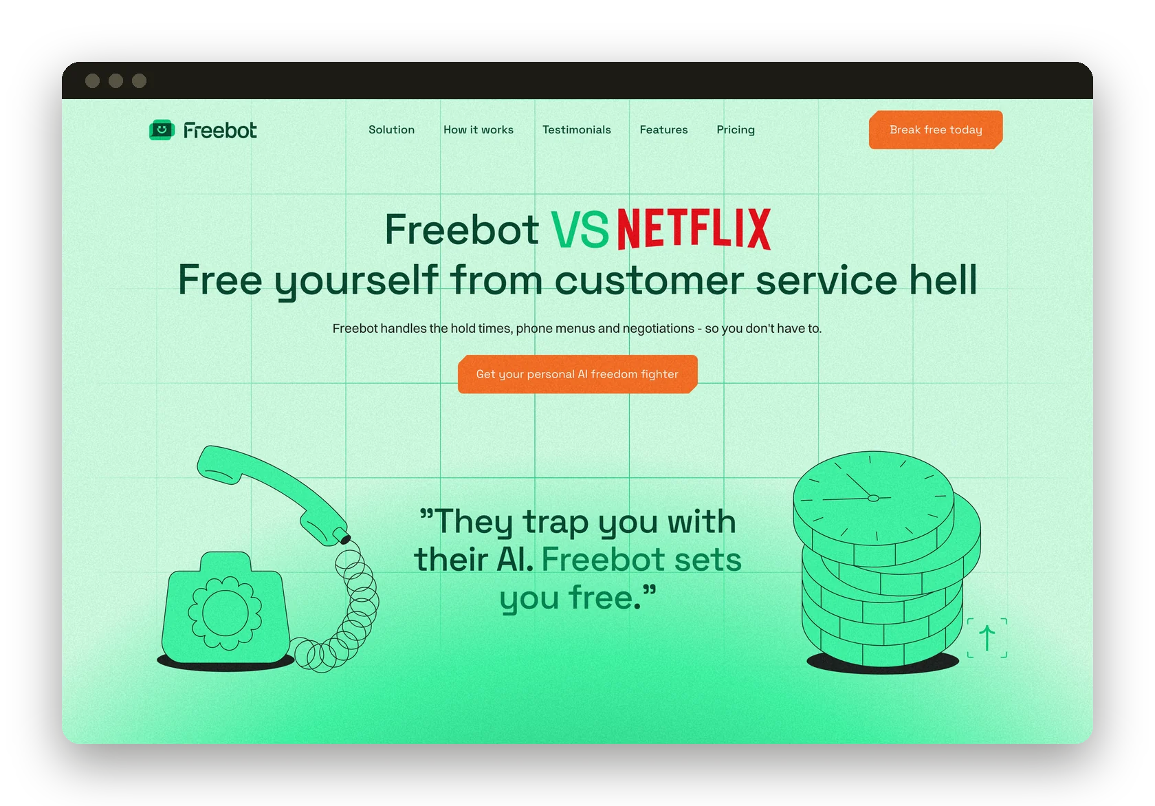 Freebot.ai, the live site