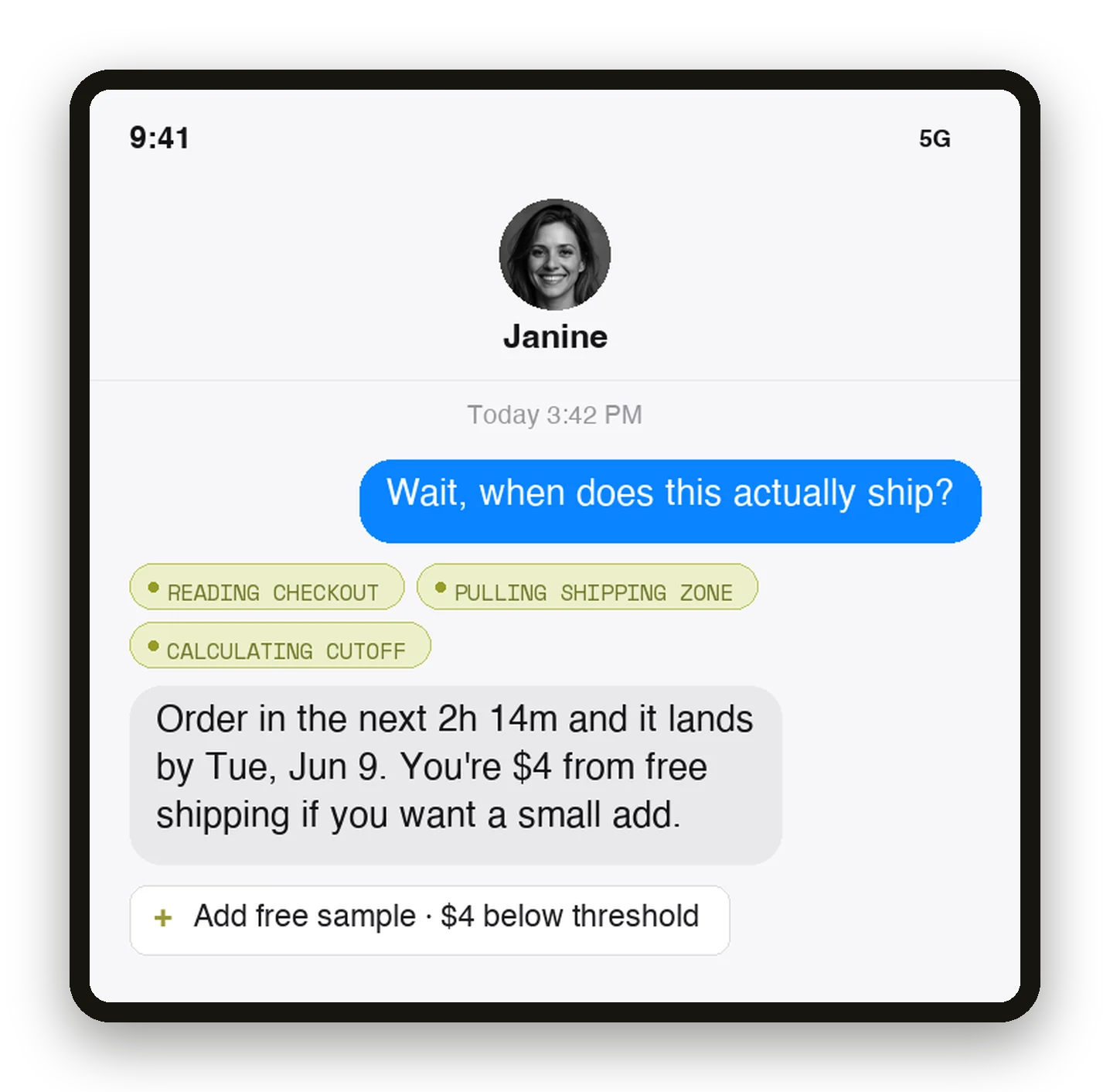 Post-purchase shipping conversation