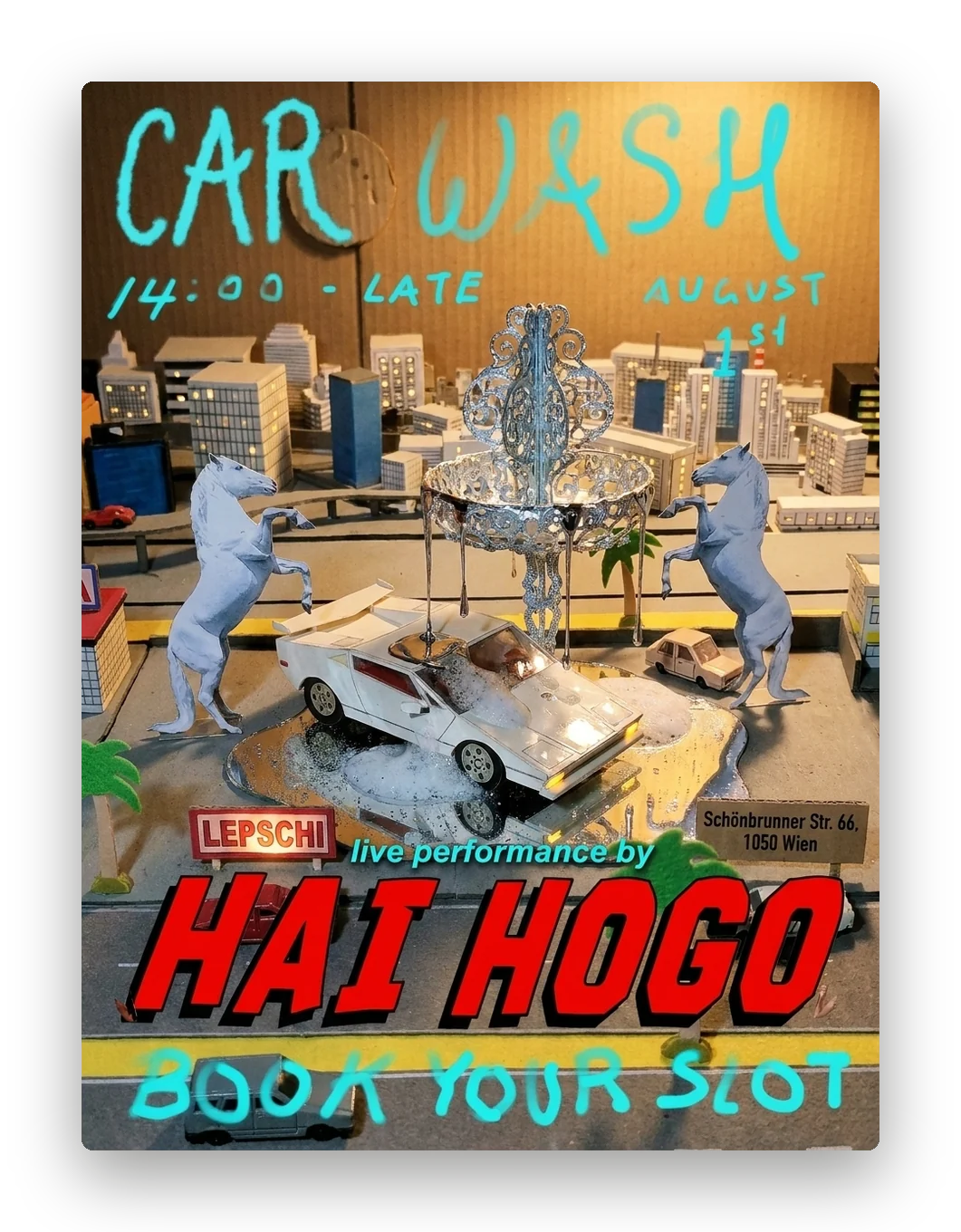Car Wash poster, shot on the built miniature set
